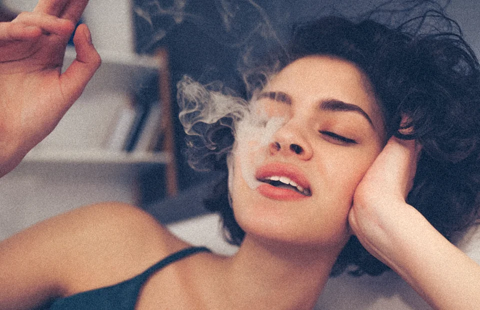 Closeup of woman smoking